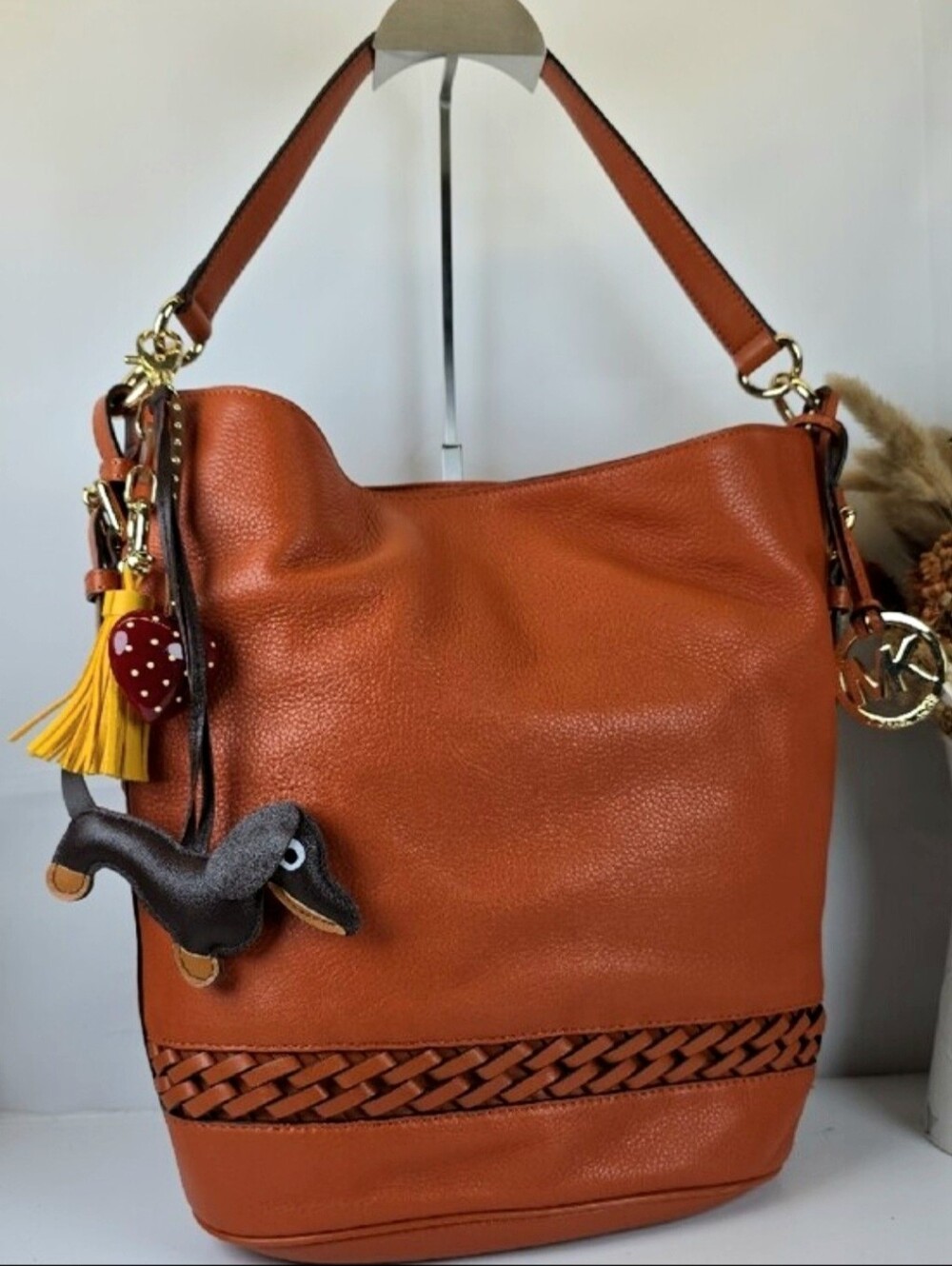 MICHAEL Kors Gladstone Burnt Orange Leather Shoulder Hobo Bucket Fall Bag